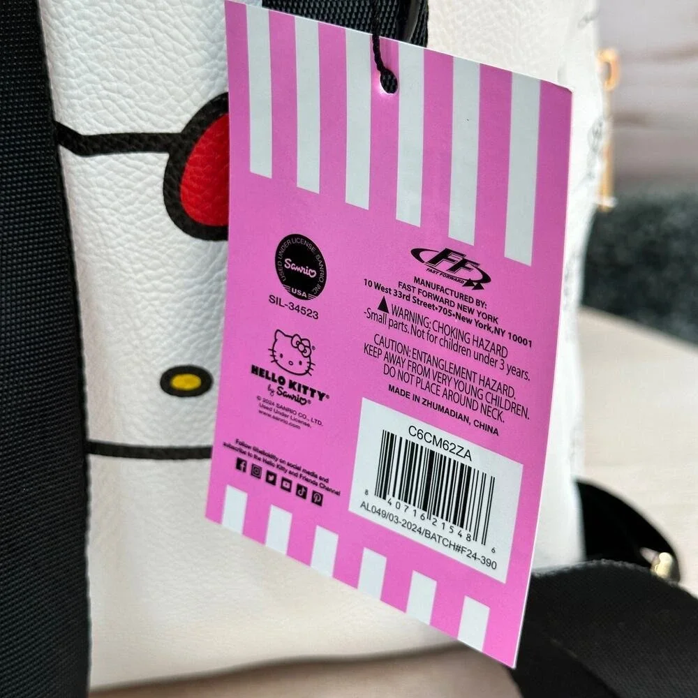 Hello Kitty Mini Backpack White Red Bow Faux Leather Sanrio 10" - Picture 6 of 16